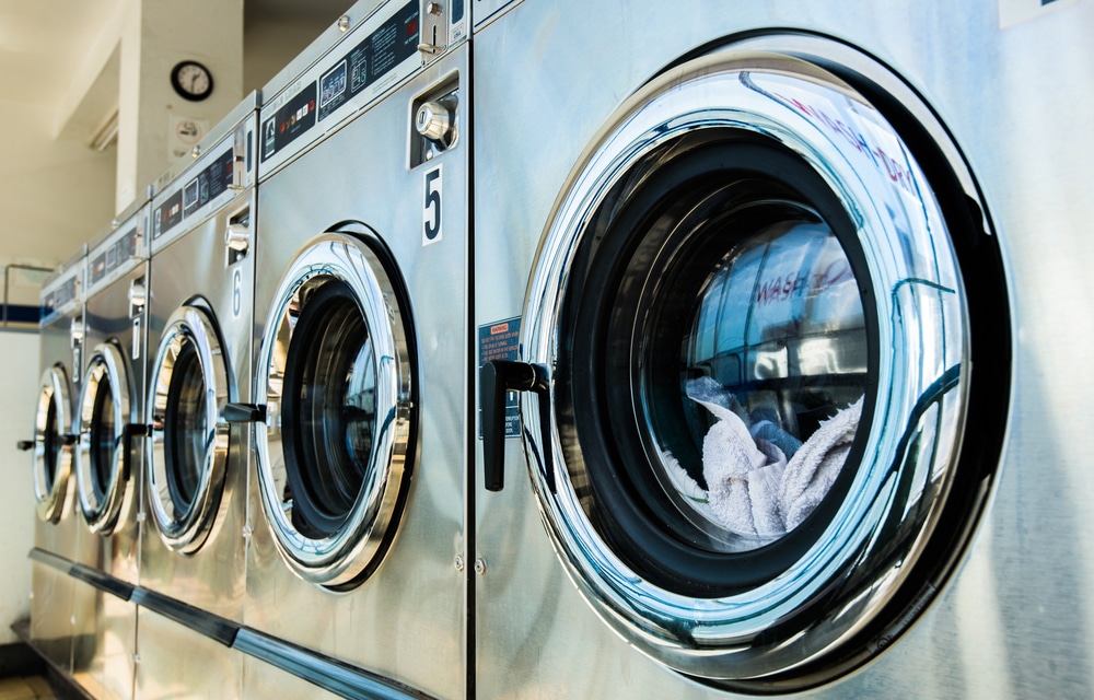 close-up of laundromat washers