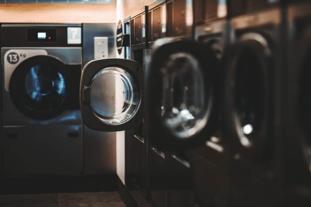 Open washer in a laundromat