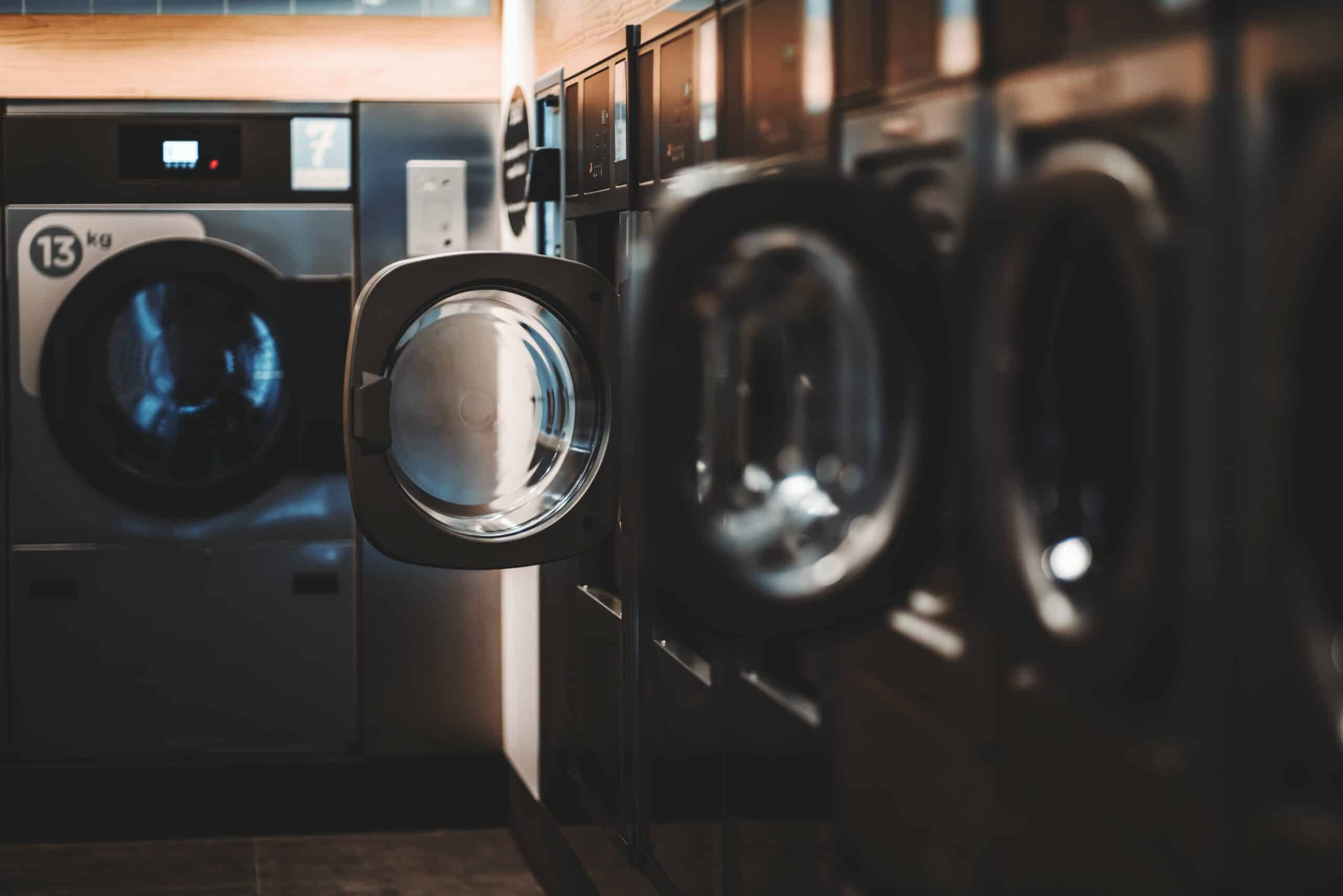 Open washer in a laundromat